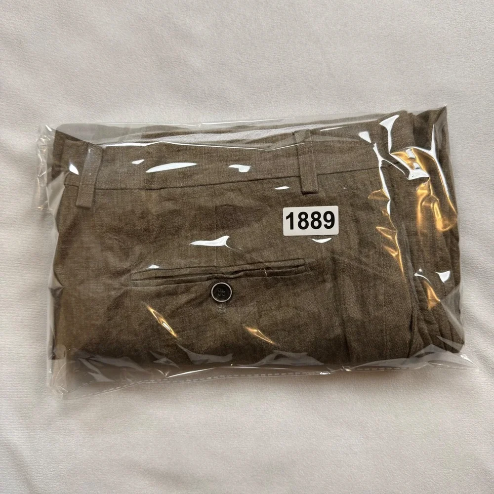 Joseph Abboud Heritage Pants Mens 38W Brown 100% Linen Leomaster Italian Fabric